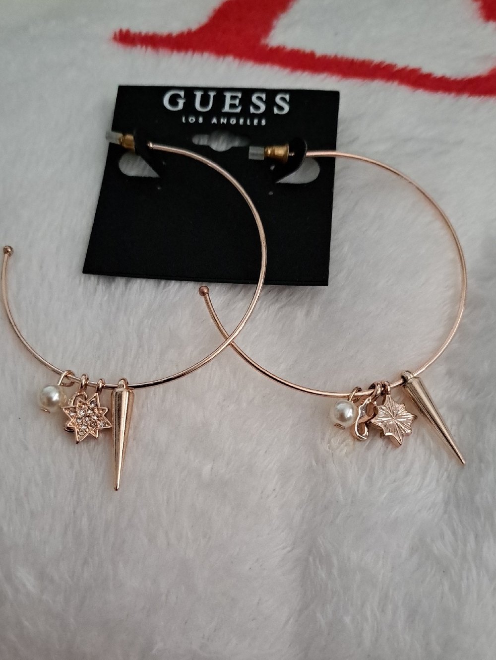 Guess Rose Gold Hoop Earrings with Star, Spike and Pearl Charms